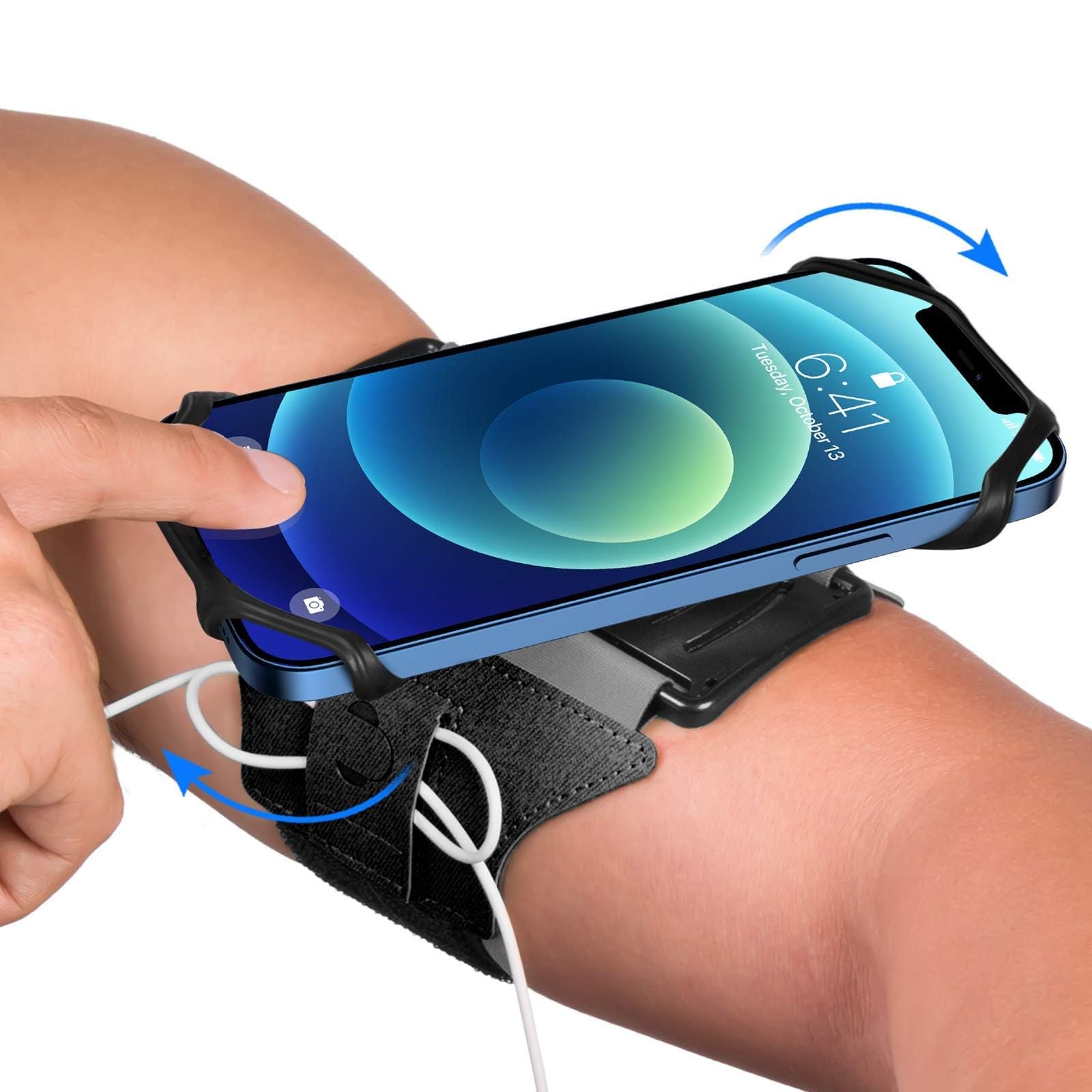 VUP Running Armband 360°Rotatable for iPhone 17/16/15/14/13/Pro Max/Pro/Mini/12/11/SE/Xs/XR/X/8/7/Plus, Fits All 4-6.7 Inch Smartphones, with Key Holder Phone Armband for Running Hiking Biking (Black) Black Armband