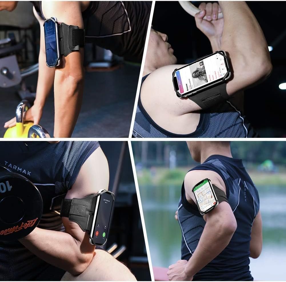 VUP Running Armband 360°Rotatable for iPhone 17/16/15/14/13/Pro Max/Pro/Mini/12/11/SE/Xs/XR/X/8/7/Plus, Fits All 4-6.7 Inch Smartphones, with Key Holder Phone Armband for Running Hiking Biking (Black) Black Armband
