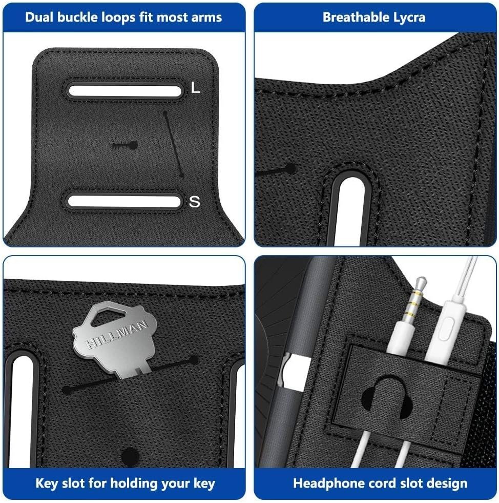 VUP Running Armband 360°Rotatable for iPhone 17/16/15/14/13/Pro Max/Pro/Mini/12/11/SE/Xs/XR/X/8/7/Plus, Fits All 4-6.7 Inch Smartphones, with Key Holder Phone Armband for Running Hiking Biking (Black) Black Armband