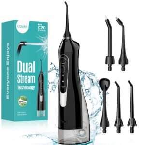 COSLUS ADA Accepted C20 Water Dental Flosser Teeth Pick, 300ML Larger Tank Black Professional Set