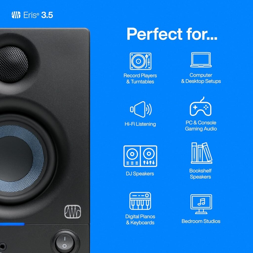 PreSonus Eris 3.5 Powered Studio Monitors, Pair — 3.5” Active Near 3.5" Black