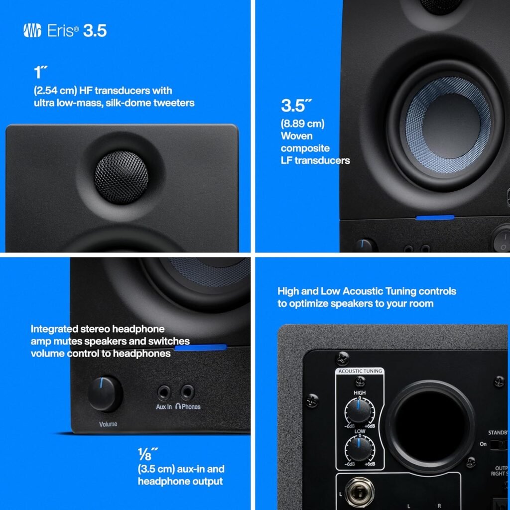 PreSonus Eris 3.5 Powered Studio Monitors, Pair — 3.5” Active Near 3.5" Black