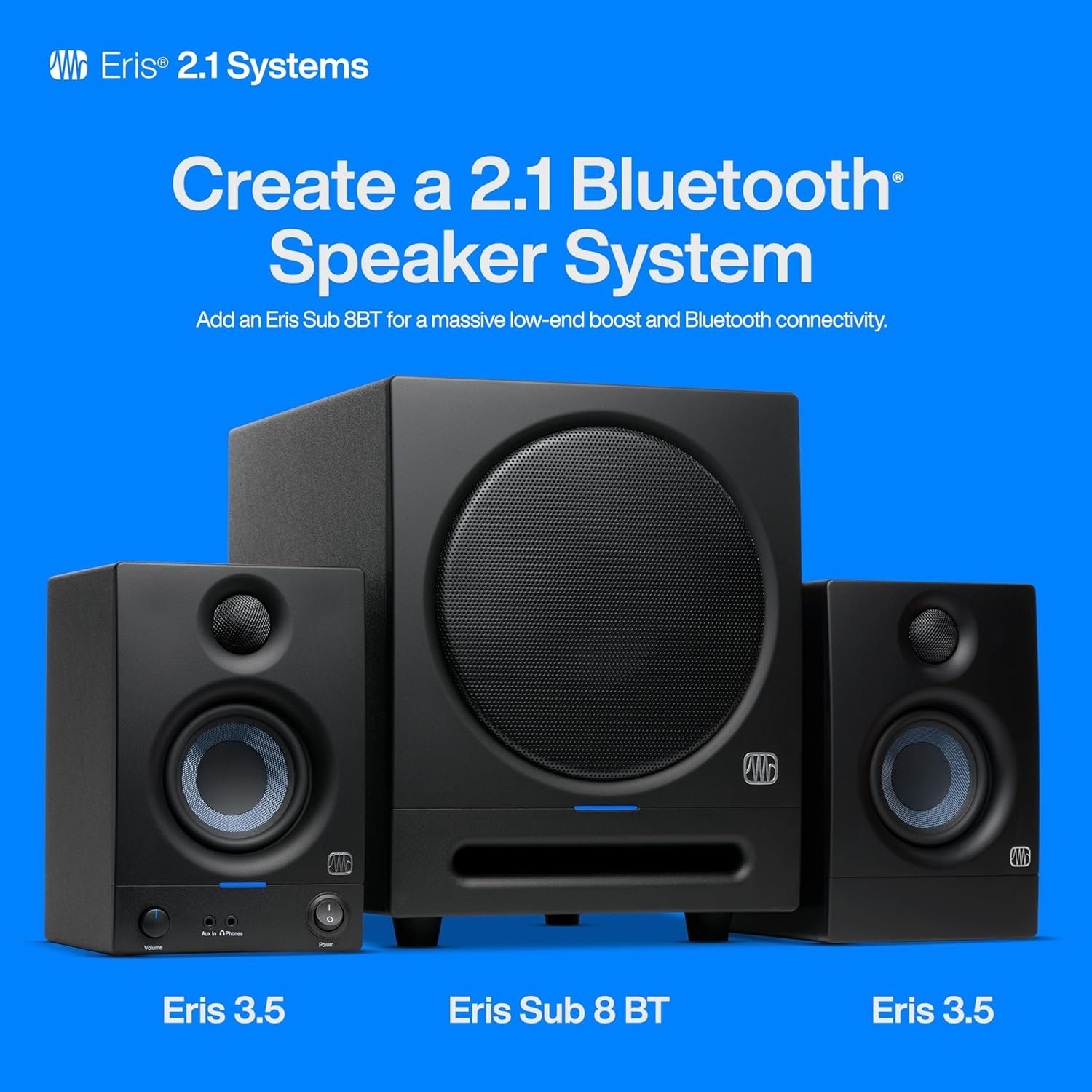 PreSonus Eris 3.5 Powered Studio Monitors, Pair — 3.5” Active Near 3.5" Black