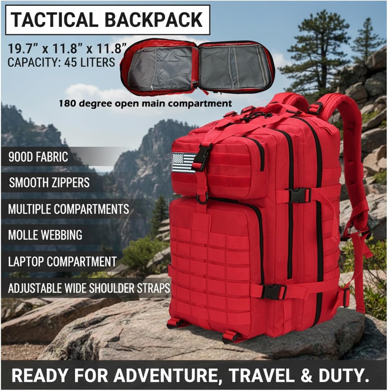 Military Tactical Backpack 45L Men Women Bug Out Bag Molle Large Hiking Bag 45l Red