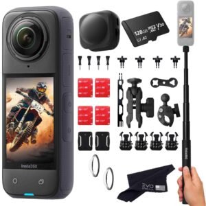 Insta360 X4 Motorcycle Bundle- 8K Waterproof 360 Action Camera with 1/2"" 48MP Sensors, 5.7K 360 HDR Video, |Includes Motorcycle Bundle, Selfie Stick, Lens Guard and Lens Cap (128GB), Black