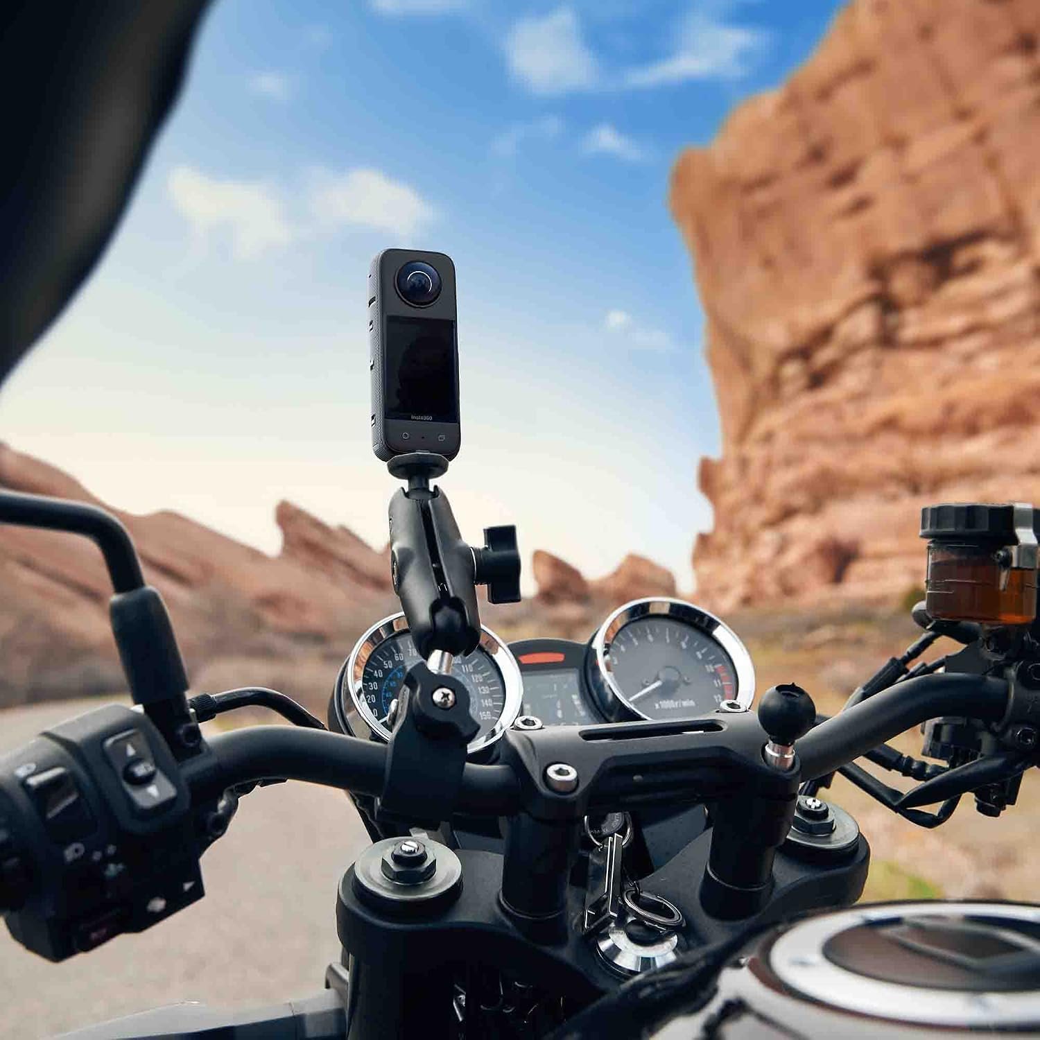 Insta360 X4 Motorcycle Bundle- 8K Waterproof 360 Action Camera with 1/2"" 48MP Sensors, 5.7K 360 HDR Video, |Includes Motorcycle Bundle, Selfie Stick, Lens Guard and Lens Cap (128GB), Black