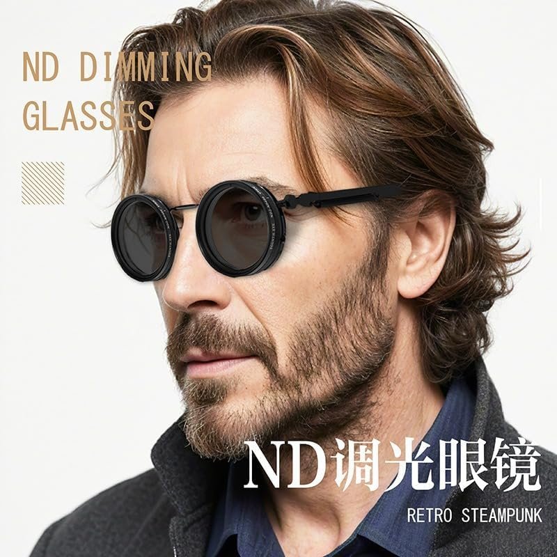 Hand Made Nd-400 9 Gears Round Polarized Adjustable Dimming Men Sunglasses women Filter Diving Fishing Sunglasses78 C2 49 Millimeters