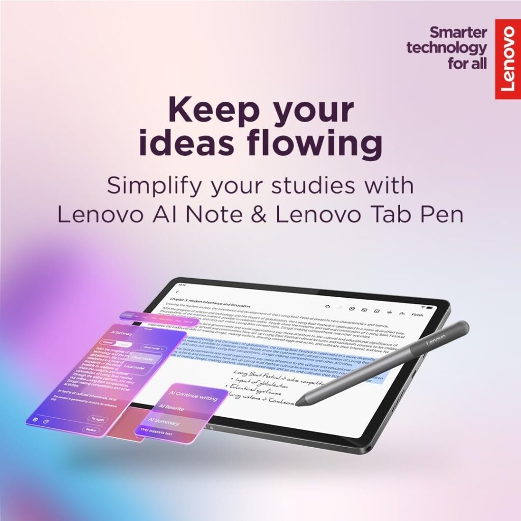 Lenovo Idea Tab - College Tablet - 11″ 2.5K IPS Touchscreen Display - 90Hz - MediaTek Dimensity 6300-8 GB Memory - 256 GB Storage - Integrated Arm Mali-G57 MC2 - Tab Pen and Folio Case Idea Tab 11"