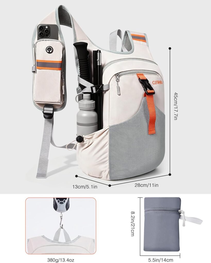 15L Small Hiking Backpack, Lightweight Foldable Daypack for Women Beige 15L