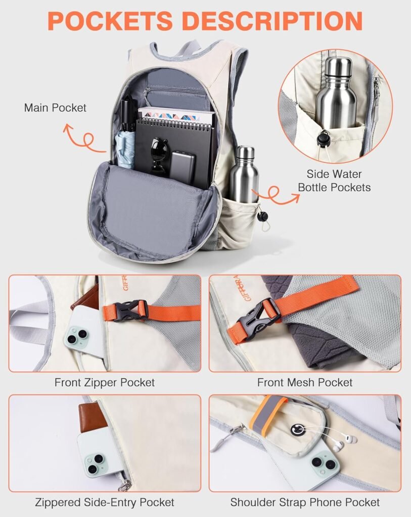 15L Small Hiking Backpack, Lightweight Foldable Daypack for Women Beige 15L