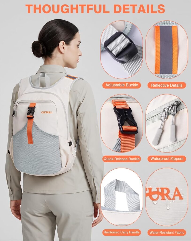 15L Small Hiking Backpack, Lightweight Foldable Daypack for Women Beige 15L