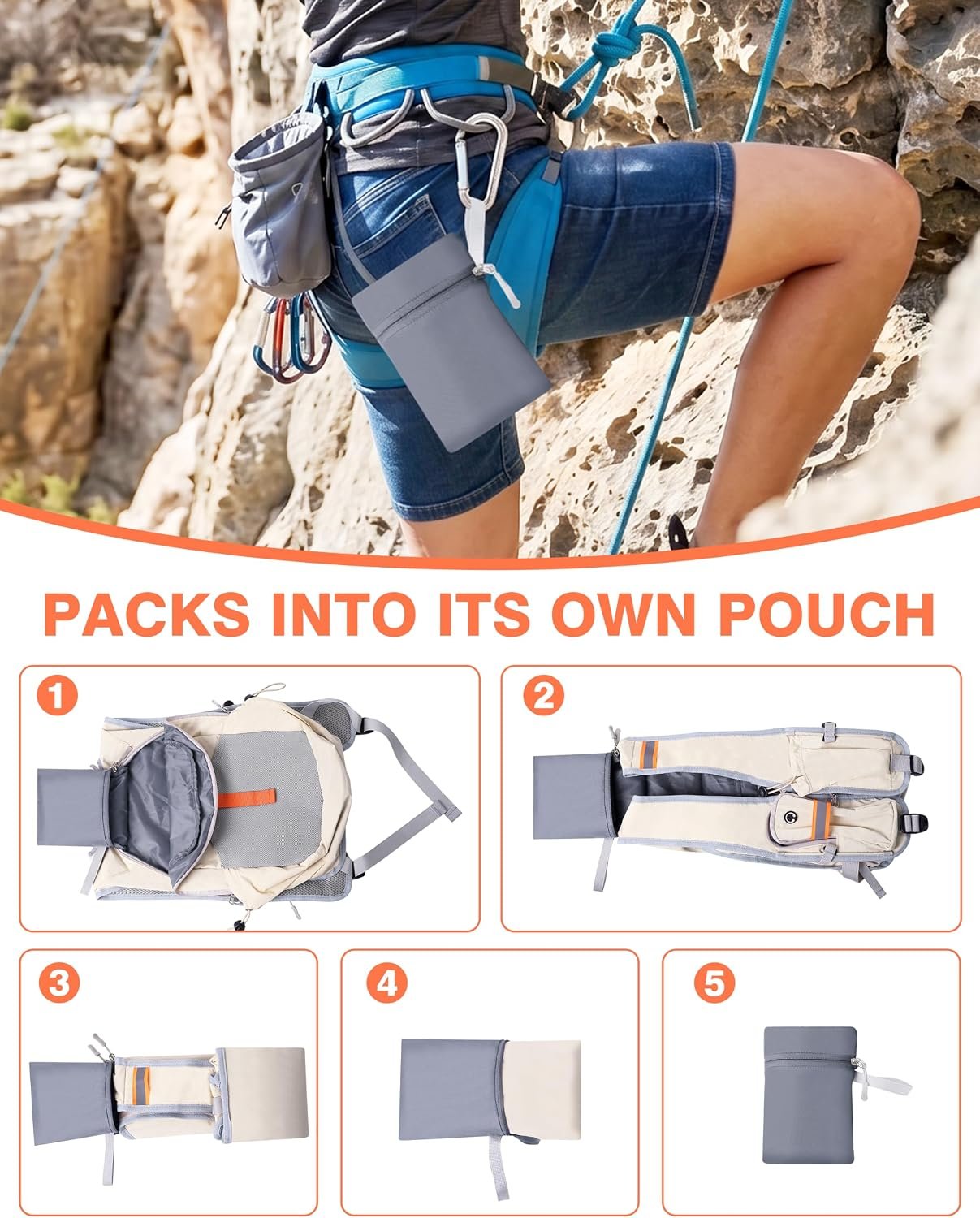 15L Small Hiking Backpack, Lightweight Foldable Daypack for Women Beige 15L