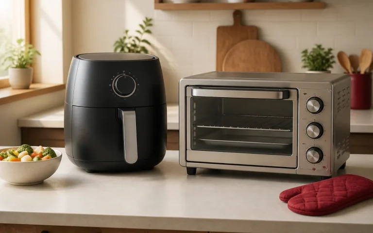 Freidora de aire y horno eléctrico sobre una encimera