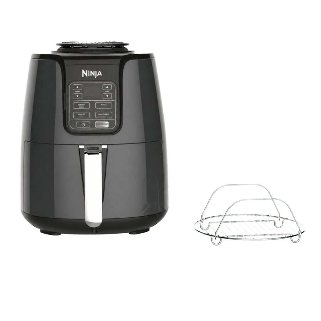 Ninja AF101 air fryer and rack on a transparent background