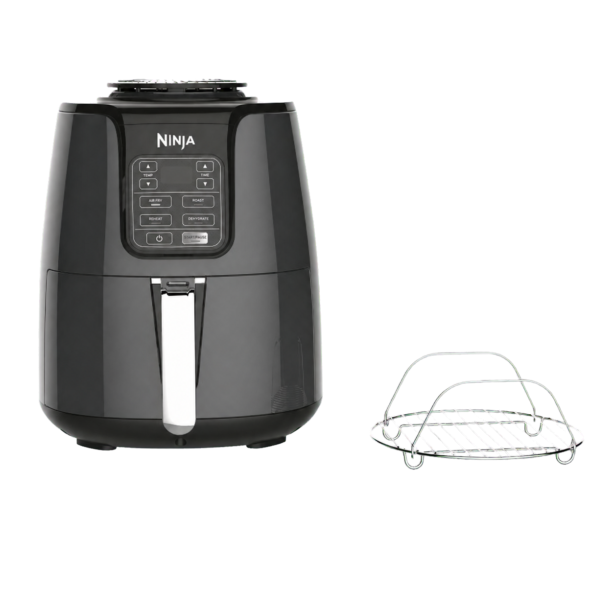 Ninja AF101 air fryer and rack on a transparent background