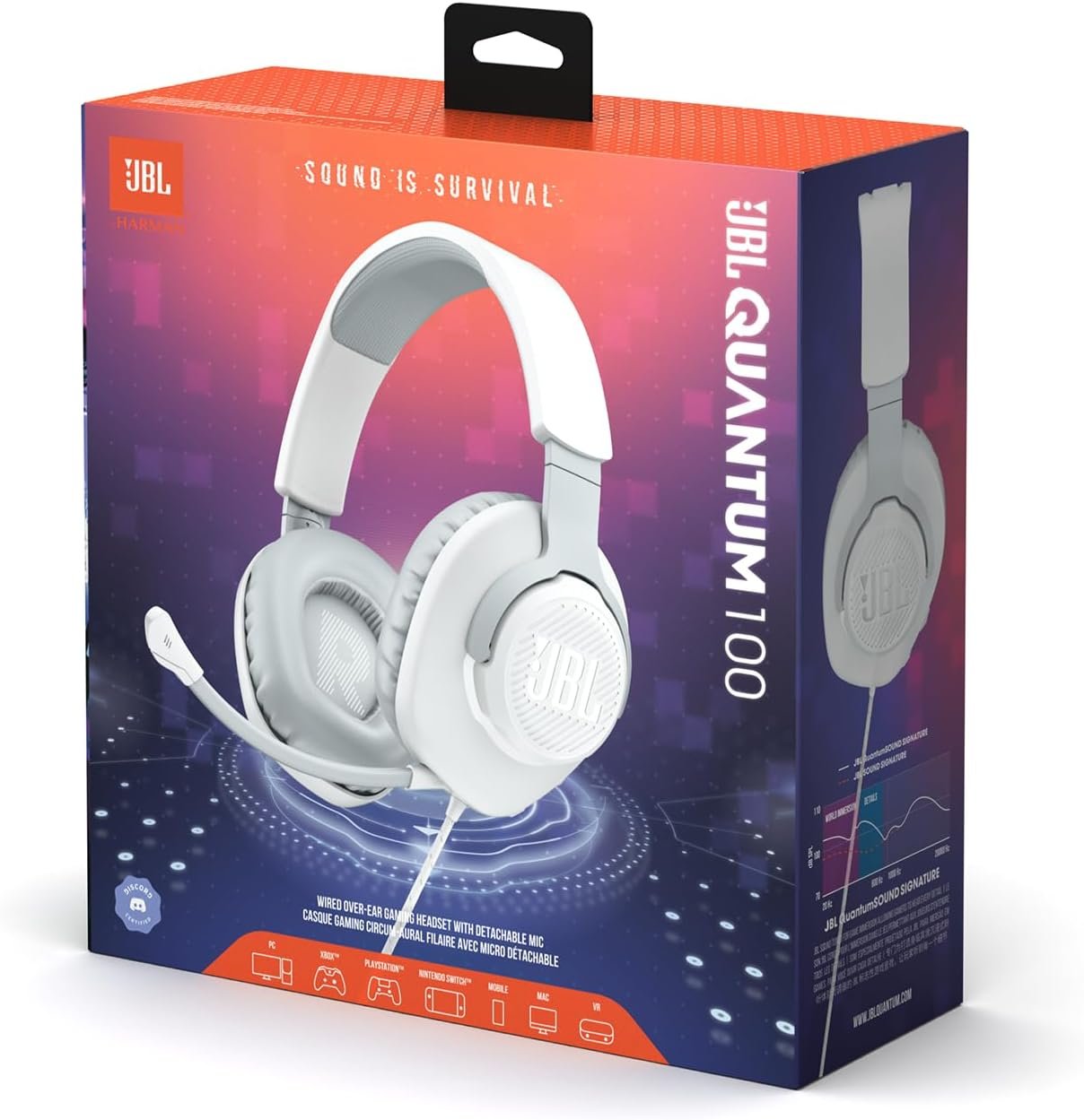 JBL Quantum 100 Wired Over-Ear Gaming Headset with Boom Mic, Multi-Platform Compatible, White White All platforms