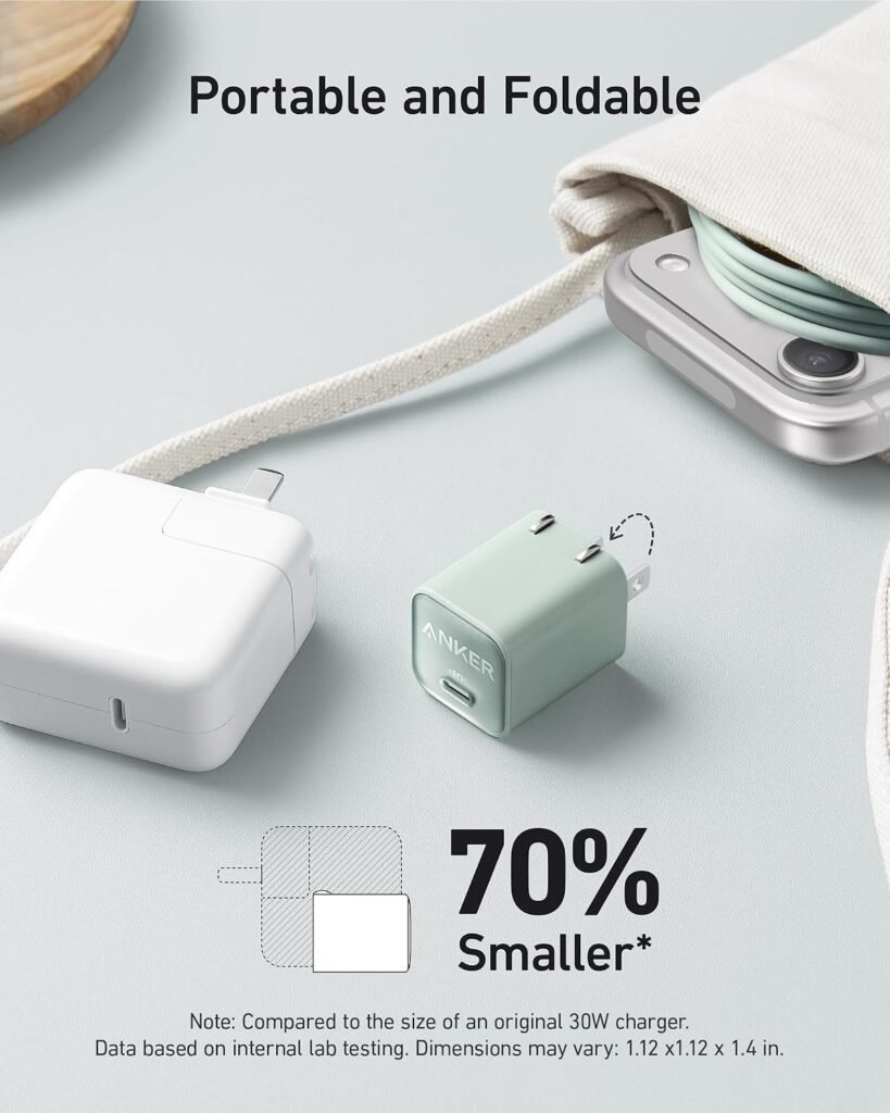 Anker Nano Phone Charger, 30W Portble and Foldable USB C GaN Charger (White) white 1 pack