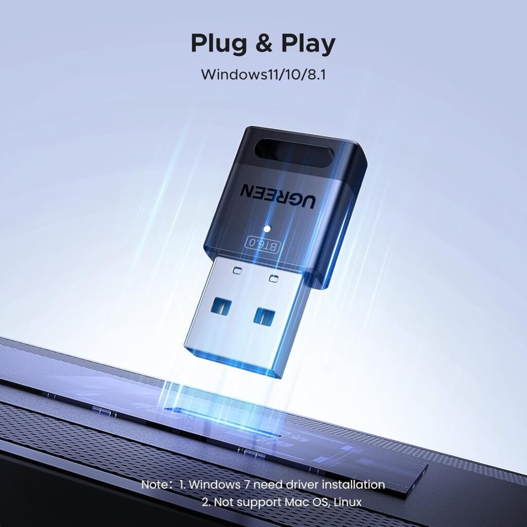 UGREEN USB Bluetooth Adapter for PC Bluetooth 6.0 Dongle Receiver
